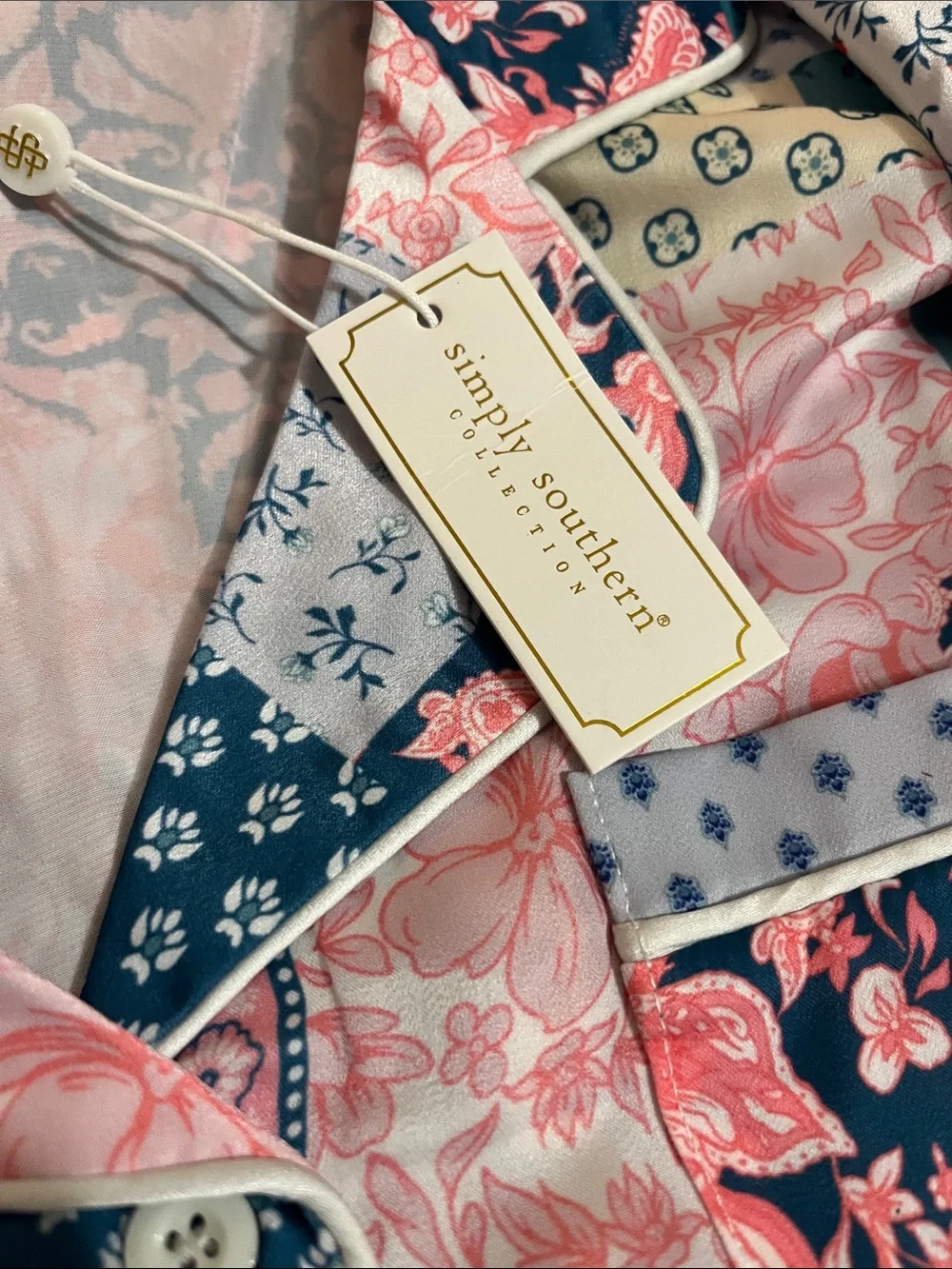 Women’s Simply Southern NWT Patchwork Floral Pajama Set - Pink, Teal, Cream